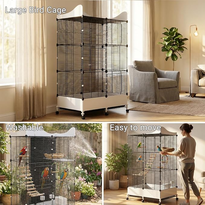 Encrypted Bird Cage Large Bird Cages 57-Inch, Top Storage Space, Bottom Splash - Image 3
