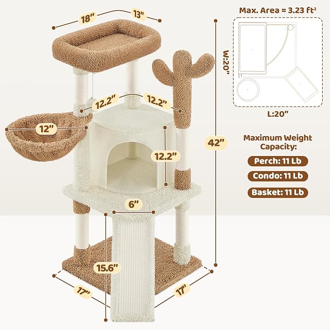 Yaheetech Cactus Cat Tree, 42in Cat Tower - Image 3