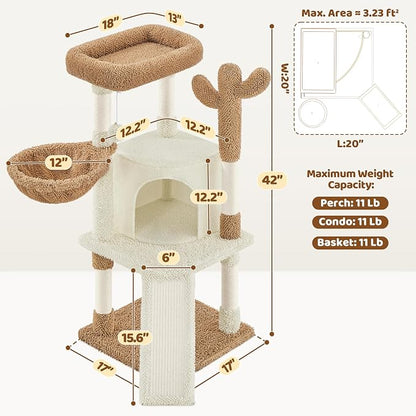 Yaheetech Cactus Cat Tree, 42in Cat Tower - Image 3