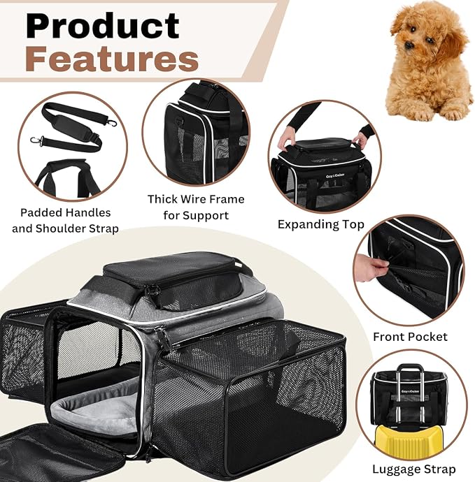 Airline Approved Top-Expanding Pet Carrier on Wheels- Extra Spacious Soft Lined - Image 4