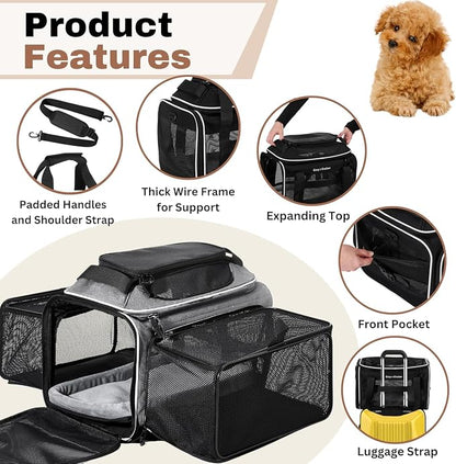 Airline Approved Top-Expanding Pet Carrier on Wheels- Extra Spacious Soft Lined - Image 4