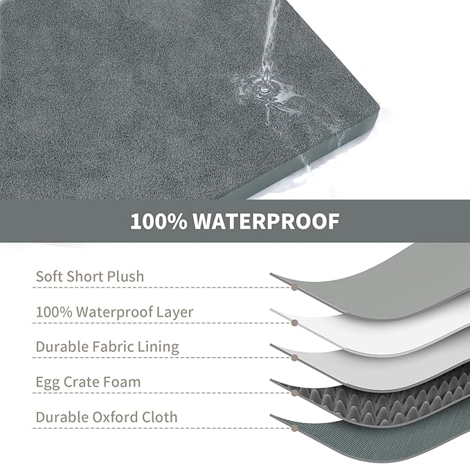 Plush Dog Bed for Medium Dogs, Waterproof Dog Crate Mat Orthopedic Egg Crate - Image 7