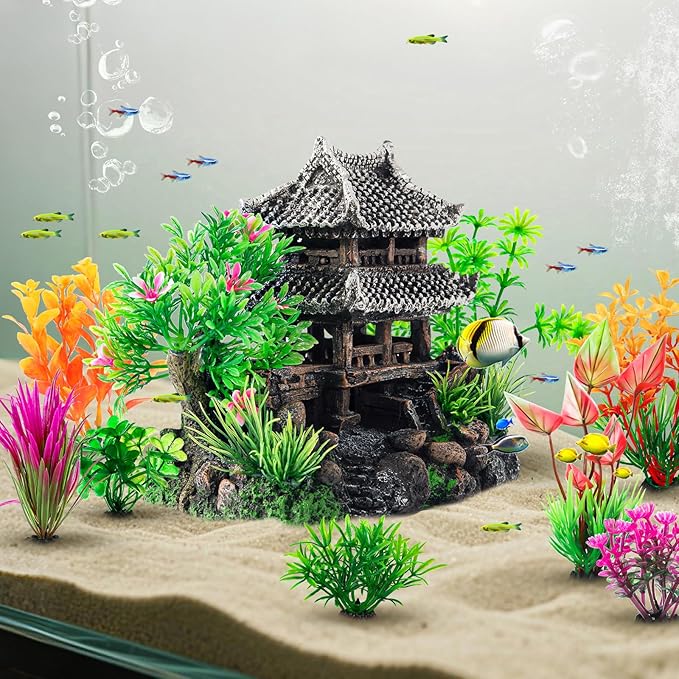 CousDUoBe 9Pcs Resin Castle Decorations Set，Realistic Fish Tank Castle - Image 5