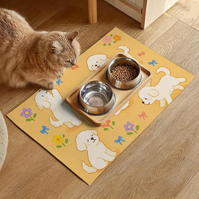 Bichon Frise Pet Food Mat Cute Spill-Proof Dog Water Bowl Mat Funning Mats - Image 2