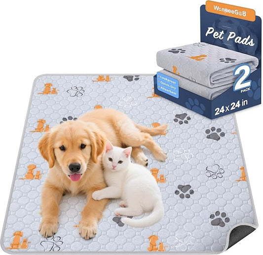 Washable Pee Pads for Dogs, 2 Pack Absorbent Reusable Training Dog Pads Pet by WanpeeGoo
