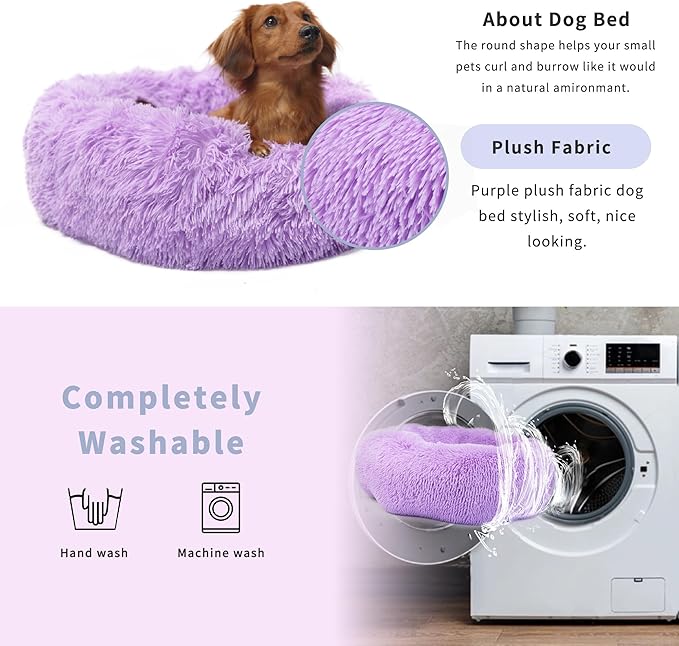 Calming Dog Bed for Medium Dogs Washable Donut 30 inches Anti-Slip Pet Bed - Image 3