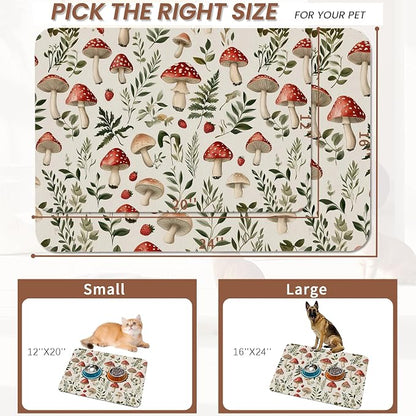 Red Mushroom Pet Feeding Mat, Fern Herb Berries Absorbent Quick-Dry Cat Dog - Image 2