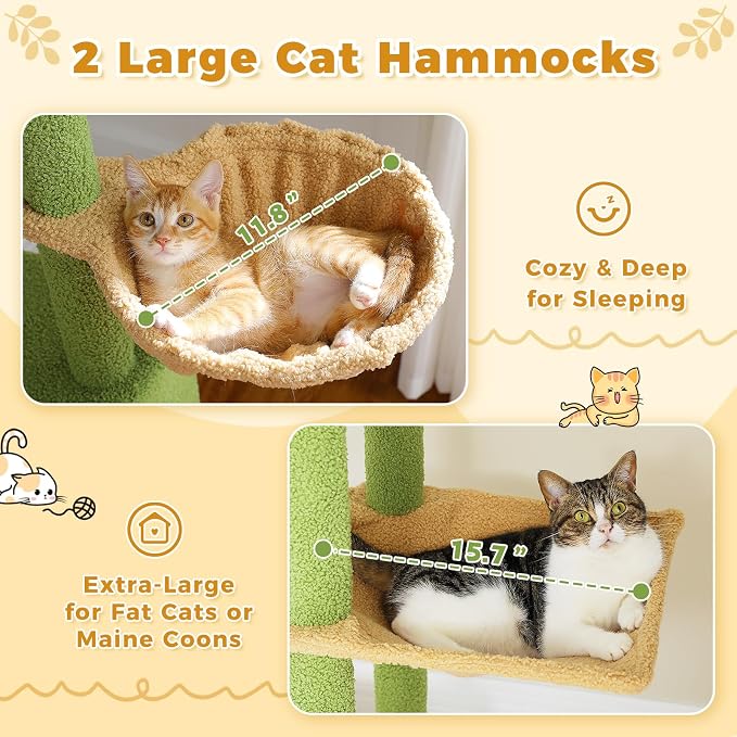 PETEPELA Floor to Ceiling Cat Tree, Adjustable 90.5''-100.4'' Cat Tower Cactus - Image 5