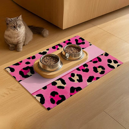Puppy Feeding Mat 20x12 inch Pink Leopard Print Dog Bowl Placemat Non Slip Mat - Image 9