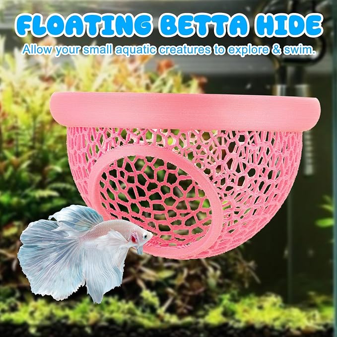 Pink Floating Betta Hide & Shrimp Cave – 3D Printed Aquarium Hammock, Feeding - Image 5