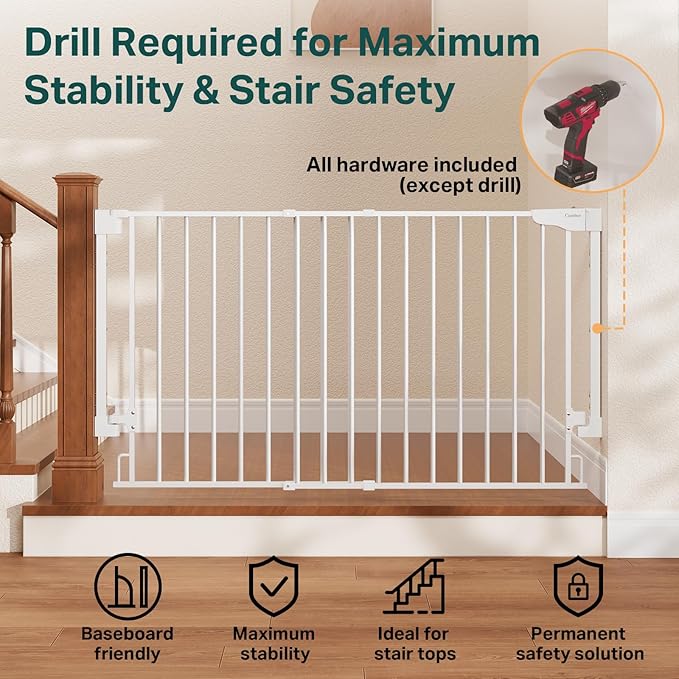 Cumbor 35.1-55" Wide No Bottom Bar Baby Gate - Image 4