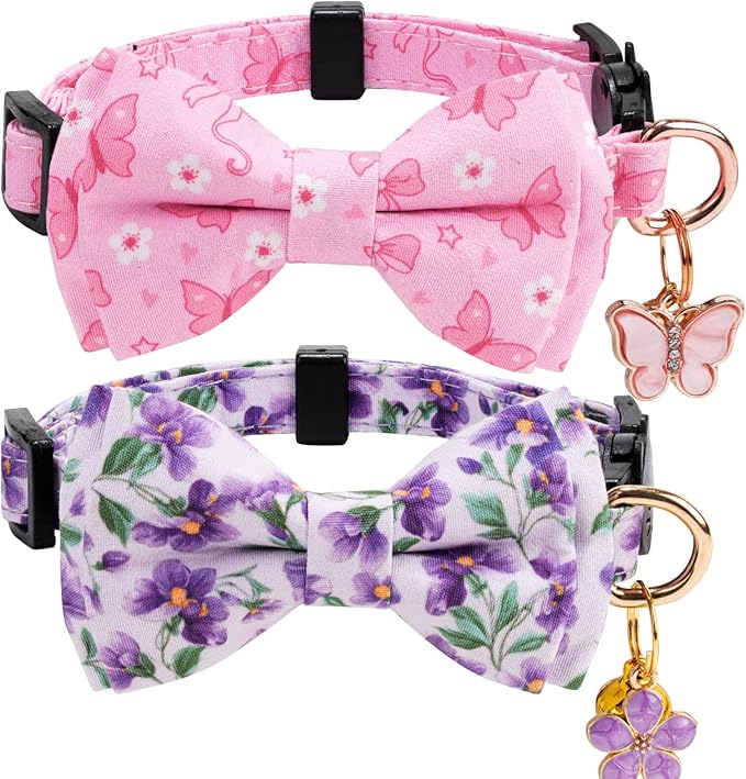 2 Pack Cotton Cat Collar with Bow Tie and Bell by Unknown