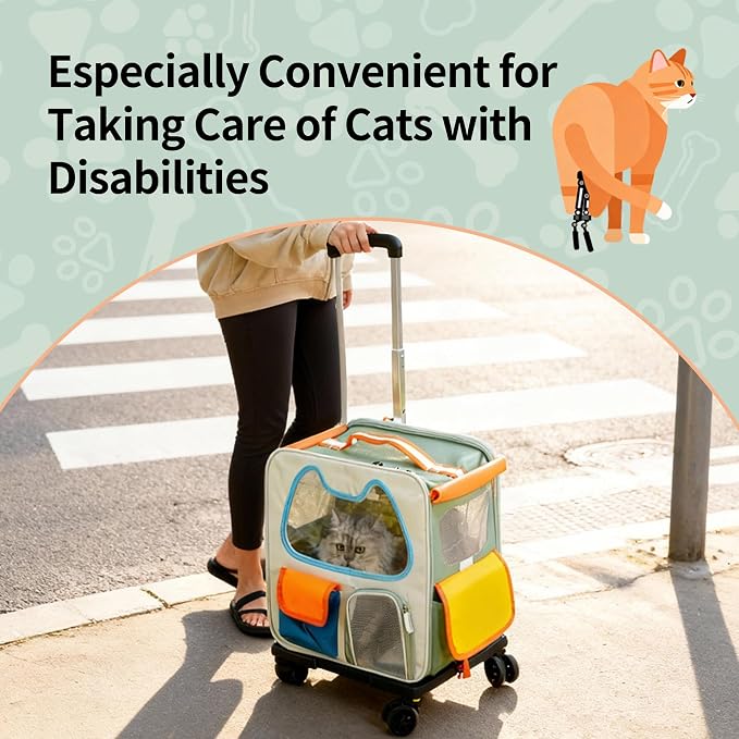 Cat Carrier with Wheels Airline Approved, Removable Pet Carrier Outdoor on - Image 6