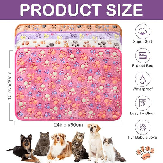 Panelee 4 Pcs Waterproof Dog Blankets Washable Puppy Paw Print Fleece Blanket - Image 2