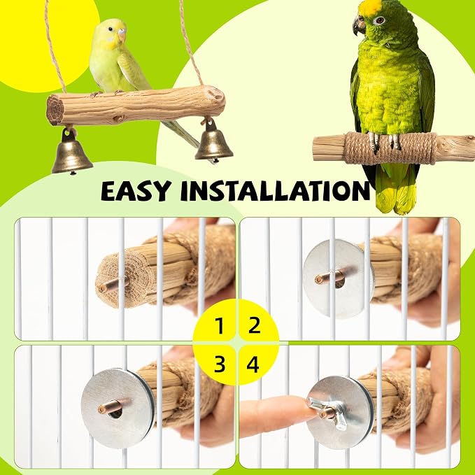 Natural Solid Wood Bird Perch and Swing - Image 6