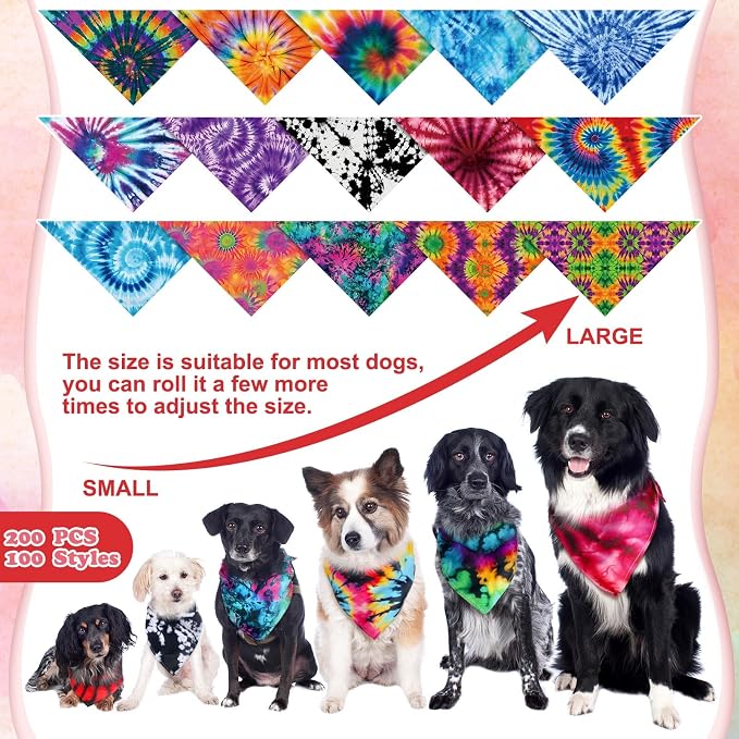 100 Pcs Tie Dye Dog Bandanas Bulk Pet Bibs Colorful Triangle Scarf Pet Bandanas - Image 3