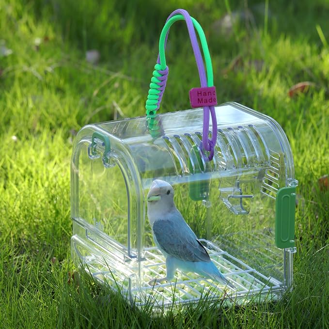 Bird Travel Carrier Cage with Metal Perch, Bottom Mesh, Food Bowl Tray - Image 2