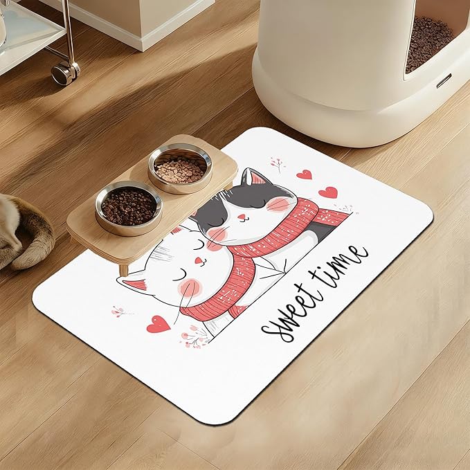 Sweet Cat Lovers Dog Cat Food Mat–Christmas Stocking Absorbent Waterproof by LUTASER