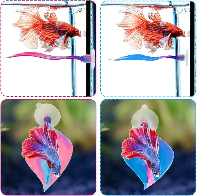 WILLBOND 2 Pcs Blue Pink Silicone Betta Fish Bed Leaf Hammock Betta Fish Tank - Image 5