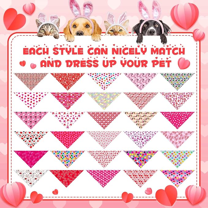 Youyole 120 Pcs Valentine's Day Dog Bandana Bulks Love Dog Bandanas Valentine's - Image 3