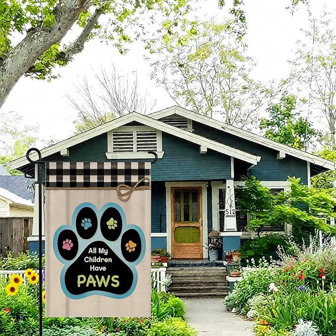 12x18 All My Children Have Paws Garden Flag Cat Paw Print Black Gingham Outdoor - Image 3