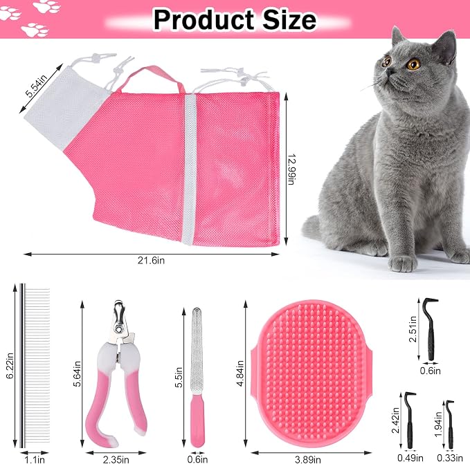 JULMELON Cat Washing Bag 10 PCS Set, Adjustable Cat Shower Net Bag and Pet - Image 2