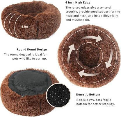 Calming Donut Dogs Beds for Small Dogs Washable, 19inch Fluffy Round Puppy Bed - Image 4