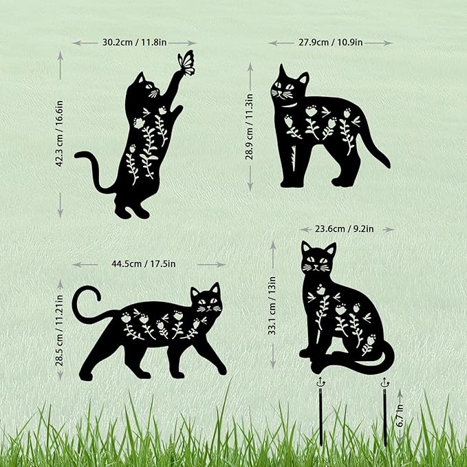 4 Pack Cat Metal Garden Decorative Stakes, Weather Proof Silhouette Statues - Image 4