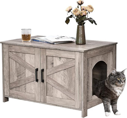 Homhedy Cat Litter Box Enclosure, Wooden Cat Washroom Furniture by Homhedy