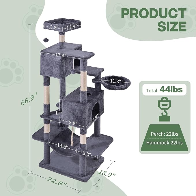 Cat Tree for Indoor Cats, 66 Inches Cat Tower - Image 3