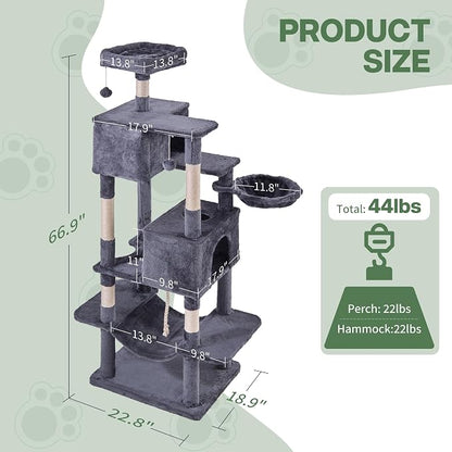 Cat Tree for Indoor Cats, 66 Inches Cat Tower - Image 3