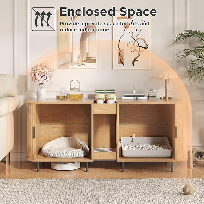 Double Litter Box Enclosure for 2 Cats, Large Indoor Cat House - Image 6