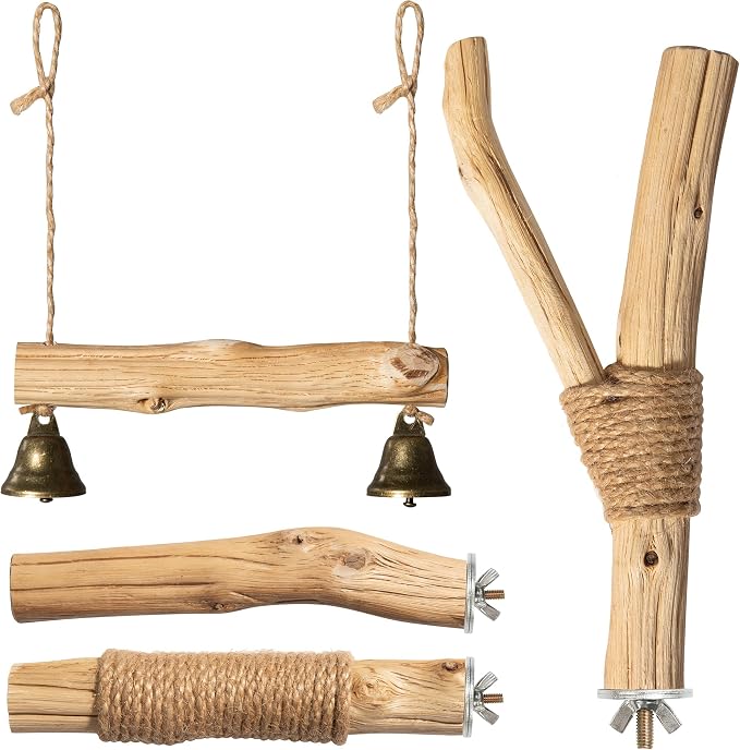 Natural Solid Wood Bird Perch and Swing by Unknown