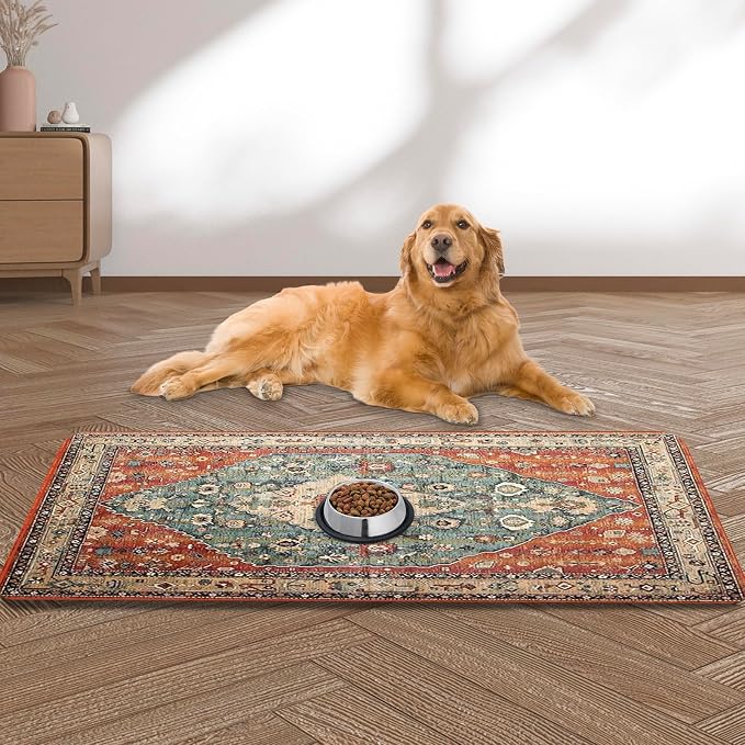 Large Pet Feeding Mat, 15.7" x 39.3" Bohemia Absorbent Quick Dry Dog Mat by yuzshin