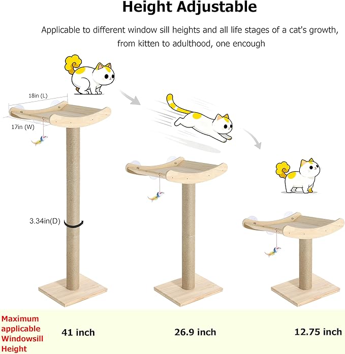 Window Cat Perch with Scratching Posts, Mounted with 3 Strong Suction Cups - Image 2