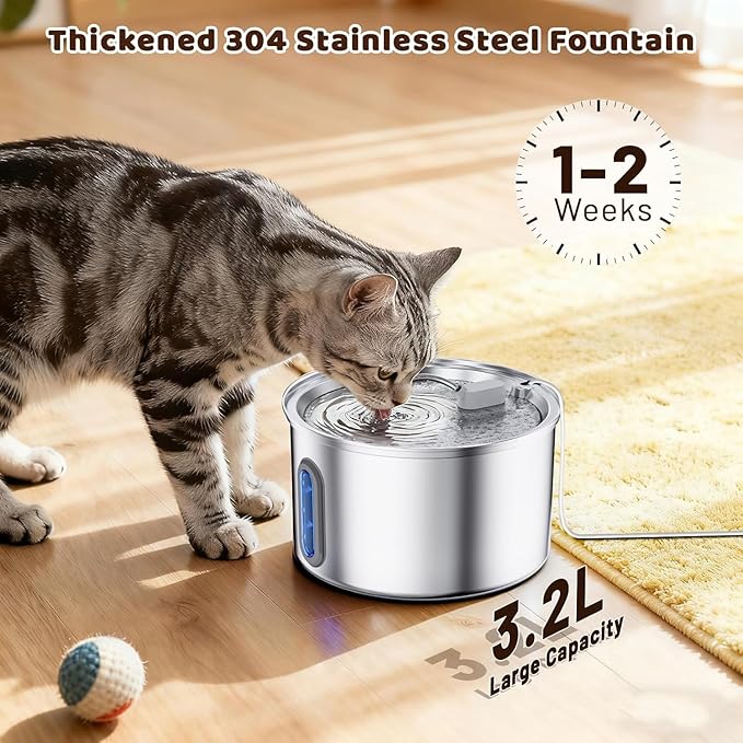 Cat Water Fountain Stainless Steel, 3.2L Cat Fountains - Image 7