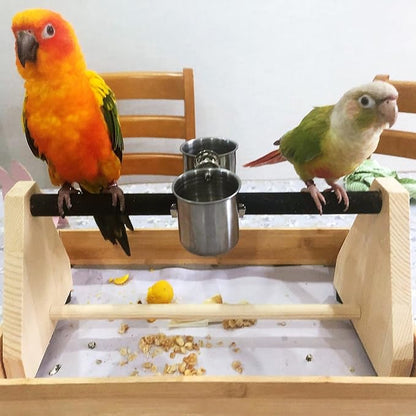 QBLEEV Parrot Play Wood Stand Bird Grinding Perch Table Platform Birdcage - Image 2