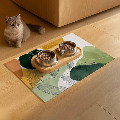 Modern Abstract Leaf Design Pet Feeding Mat 20" x 12" Pet Food Mat Non Slip Mat - Image 9