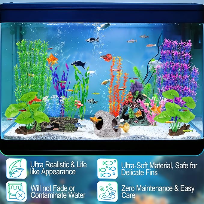 MyLifeUNIT Fish Tank Decor, Silk Aquarium Plants and Hideaway Rock Cave Decor - Image 7