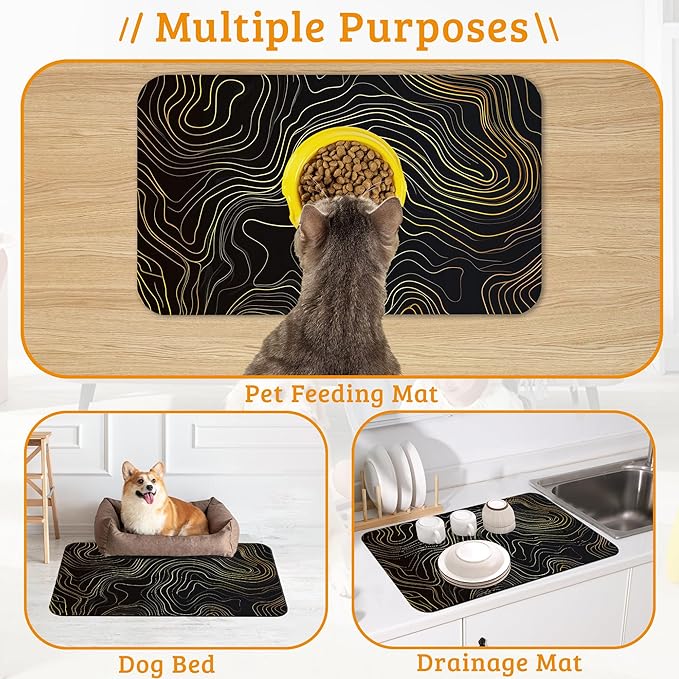 Dog Bowl Mat, Abstract Map Pet Feeding Mat - Image 7