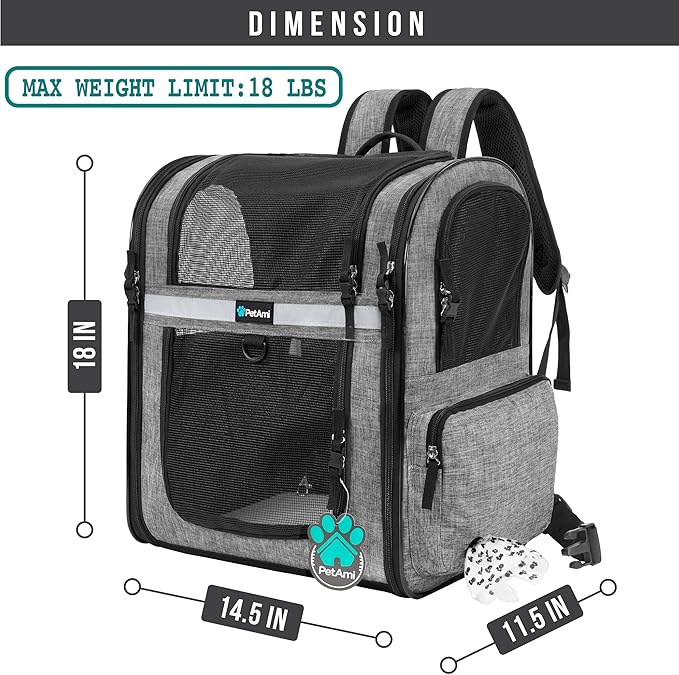 PetAmi Dog Backpack Carrier for Small Large Cat, Ventilated Pet Hiking Backpack - Image 2
