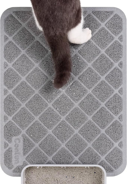 PVC Cat Litter Mat 24x15 Inch Grey, Less Waste Cat Litter Box Mat, Soft on by Conlun
