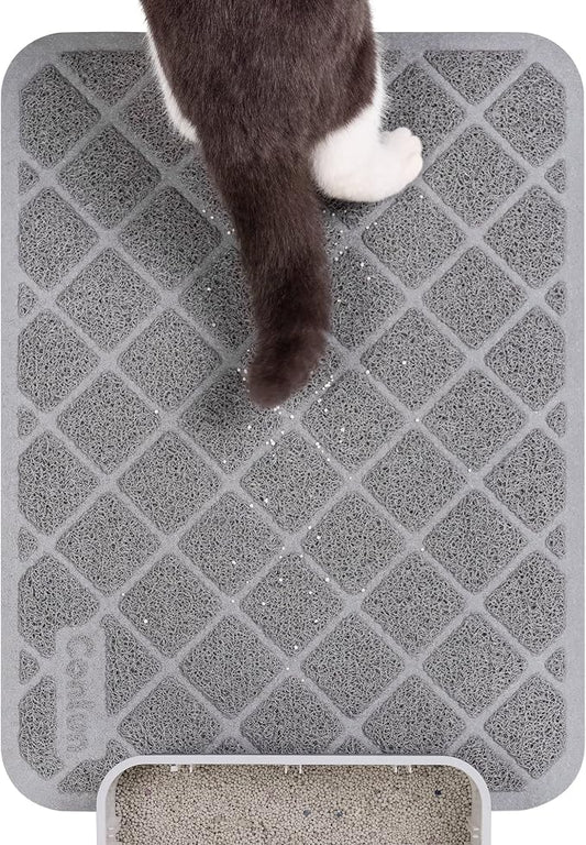 PVC Cat Litter Mat 24x15 Inch Grey, Less Waste Cat Litter Box Mat, Soft on by Conlun