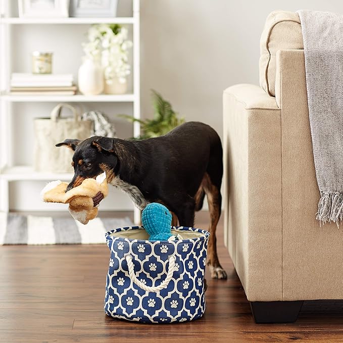Bone Dry Pet Storage Collection Lattice Paw Print, Nautical Blue, Small Round - Image 5