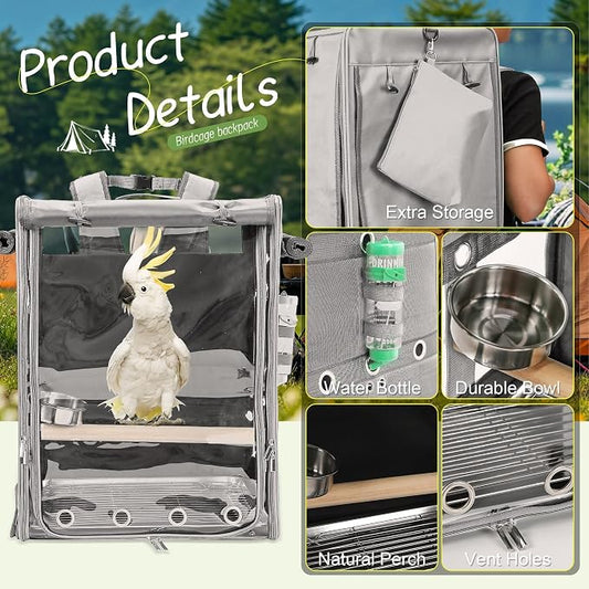 Suertree Bird Carrier Travel Cage, Cockatoo Carrier, Parrot Travel Backpack - Image 2