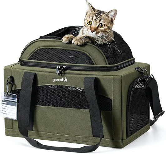 Pecute Expandable Pet Carrier Airline Approved Dog Cat Carrier, Breathable by pecute
