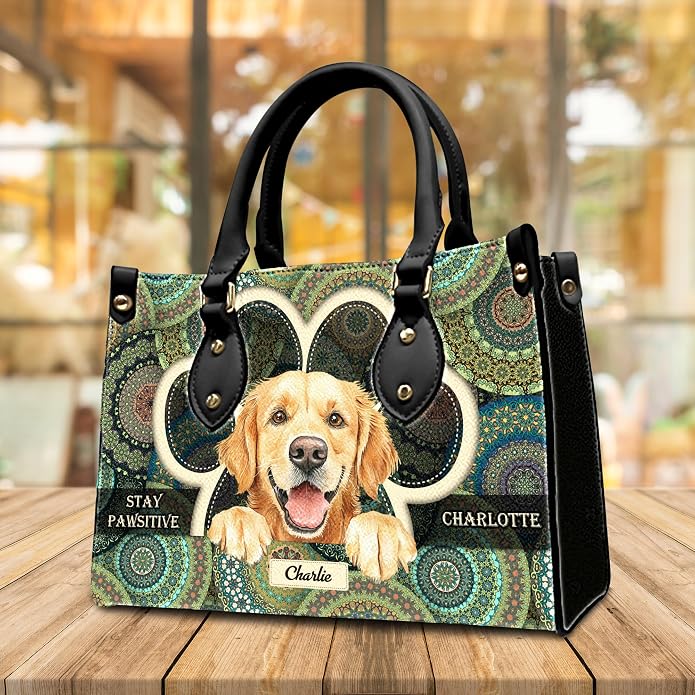 Personalized Pet Mom Leather Handbag – Custom Name Dog Cat Photo Purse - Image 6