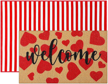 Tinideya 2 Pcs Door Mat Welcome Non Slip Coir Mats Floor Layering Doormats - Image 7