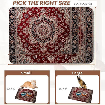 Vintage Carpet Boho Pet Feeding Mat, Absorbent Quick-Dry Cat Dog Food and Water - Image 2