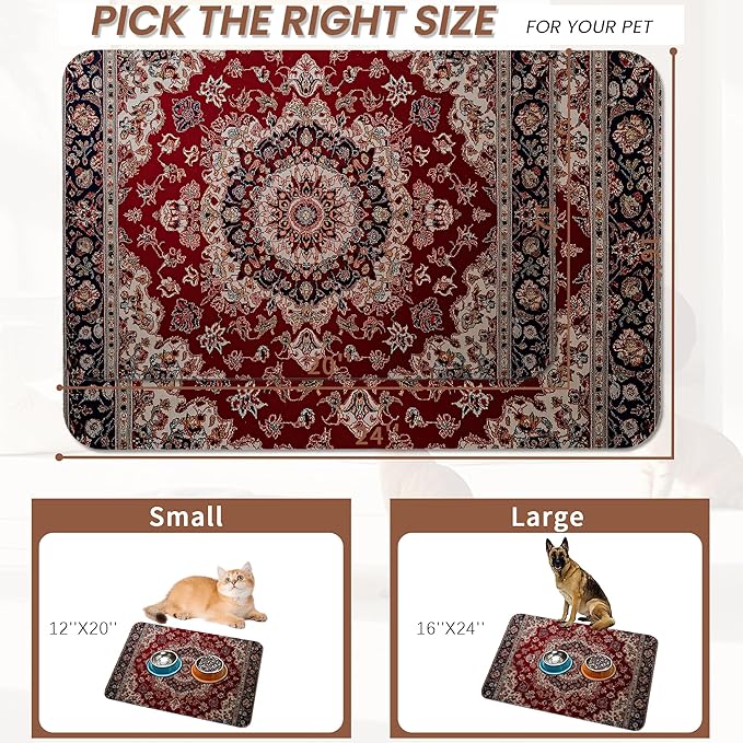 Vintage Carpet Boho Pet Feeding Mat, Absorbent Quick-Dry Cat Dog Food and Water - Image 2